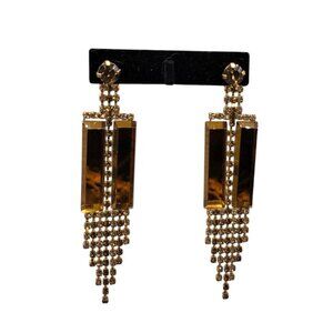 Matte Dangling Tassel Chandelier Earrings Runway Geometric Design Vtg Gold-Tone